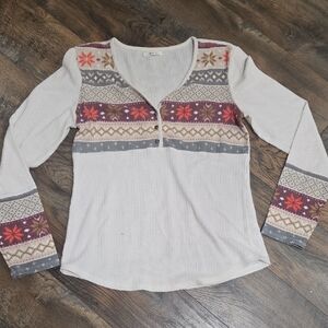 Maurices Fair Isle Cream and Gray Button Down Shirt